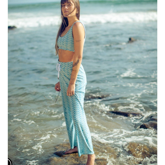 Dandy Del Mar Santorini Blue Terrycloth Matching Set Wide Leg Bralette Size S/M - Picture 1 of 11
